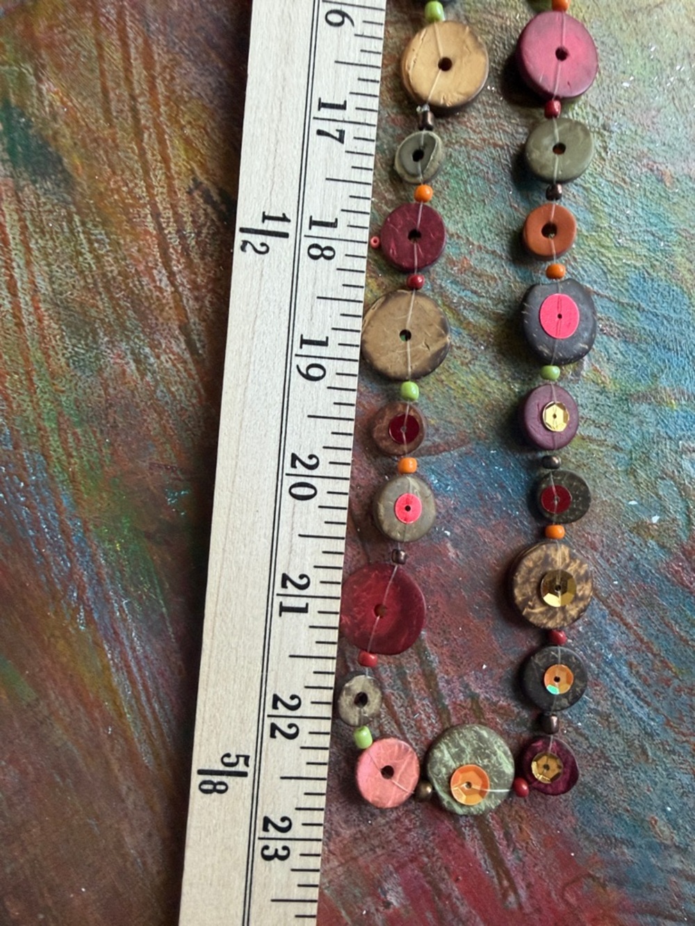 Multicolor Button-Style Long Necklace 22" long lightweight NWOT Boho - Picture 4 of 6